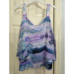 Perception Concept Womens Sleeveless Layered Tank Top Purple & Blue Floral Boho